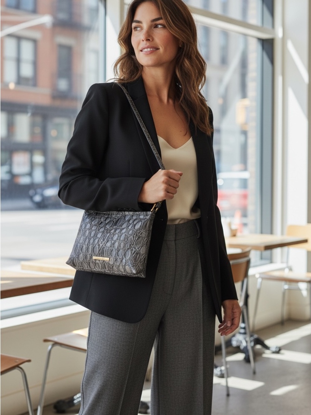 Brahmin Lorelei Croc-Embossed Dove Vanderbilt